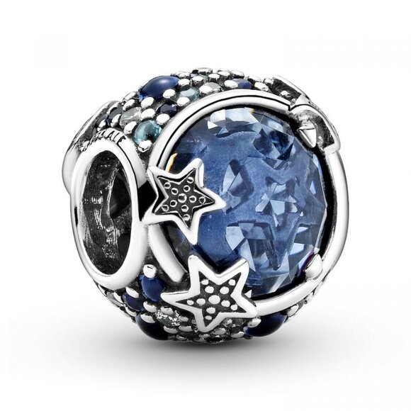 PANDORA Crescent Moon Blue Stars Charm Galaxy Space Travel & Vocation Holidays - Picture 1 of 3